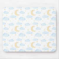 Watercolor Moon Stars and Clouds Pattern