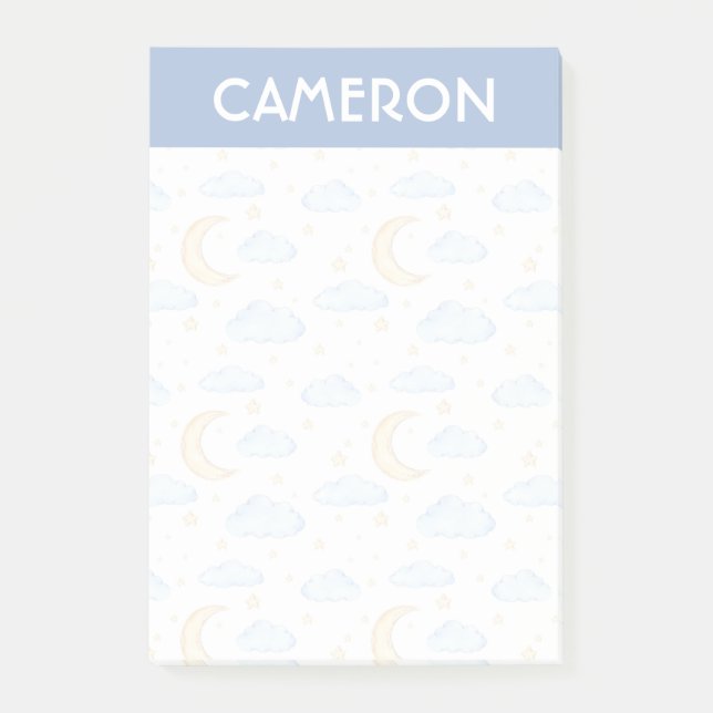Watercolor Moon Stars and Clouds Pattern Post-it Notes (Front)