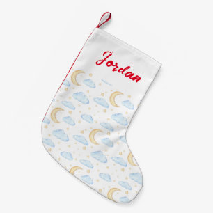 Watercolor Moon Stars and Clouds Pattern Small Christmas Stocking