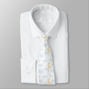 Watercolor Moon Stars and Clouds Pattern Tie