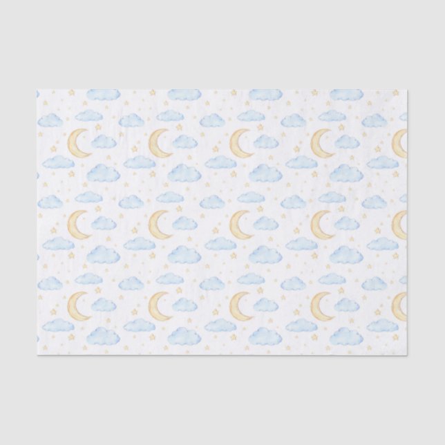 Watercolor Moon Stars and Clouds Pattern Tissue Paper (Front)