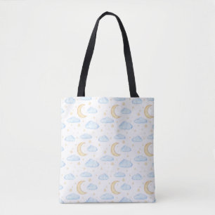 Watercolor Moon Stars and Clouds Pattern Tote Bag