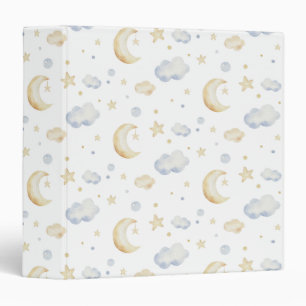 Watercolor Moon Stars & Cloud Pattern Binder