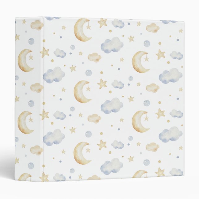 Watercolor Moon Stars & Cloud Pattern Binder (Front/Spine)