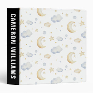 Watercolor Moon Stars & Cloud Pattern Binder