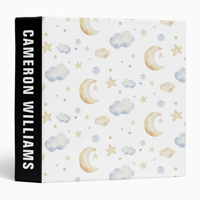 Watercolor Moon Stars & Cloud Pattern Binder (Front/Spine)