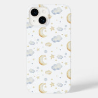 Watercolor Moon Stars & Cloud Pattern