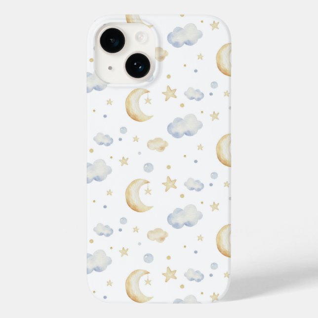 Watercolor Moon Stars & Cloud Pattern Case-Mate iPhone Case (Back)