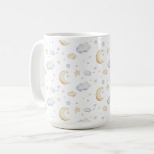 Watercolor Moon Stars & Cloud Pattern Coffee Mug