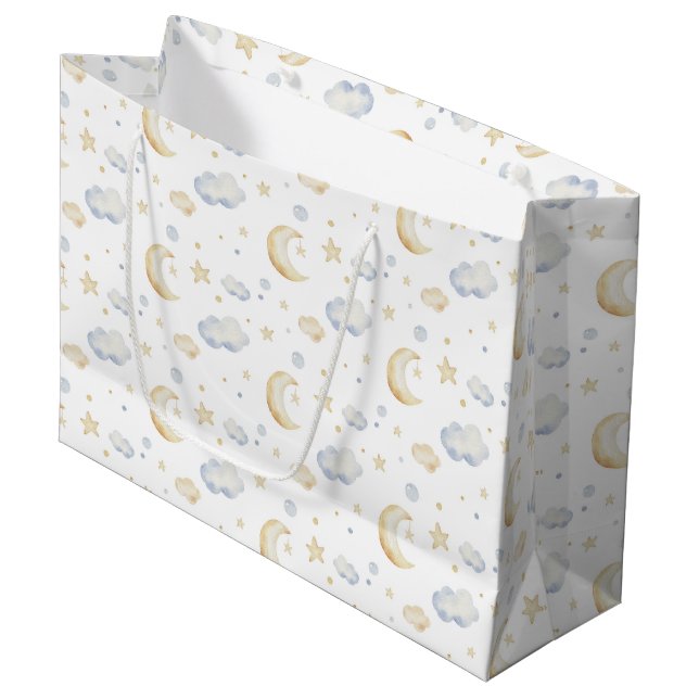 Watercolor Moon Stars & Cloud Pattern Large Gift Bag (Front Angled)