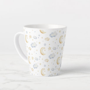 Watercolor Moon Stars & Cloud Pattern Latte Mug