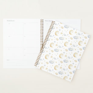 Watercolor Moon Stars & Cloud Pattern Planner