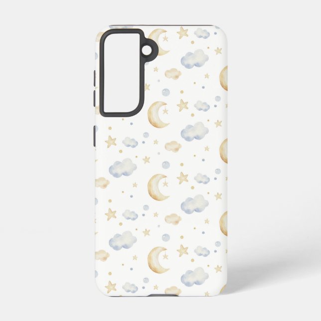 Watercolor Moon Stars & Cloud Pattern Samsung Galaxy S21 Case (Back)