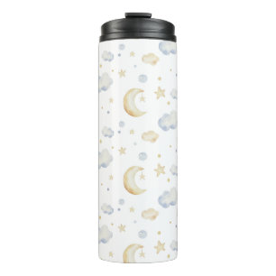 Watercolor Moon Stars & Cloud Pattern Thermal Tumbler