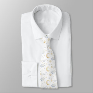 Watercolor Moon Stars & Cloud Pattern Tie