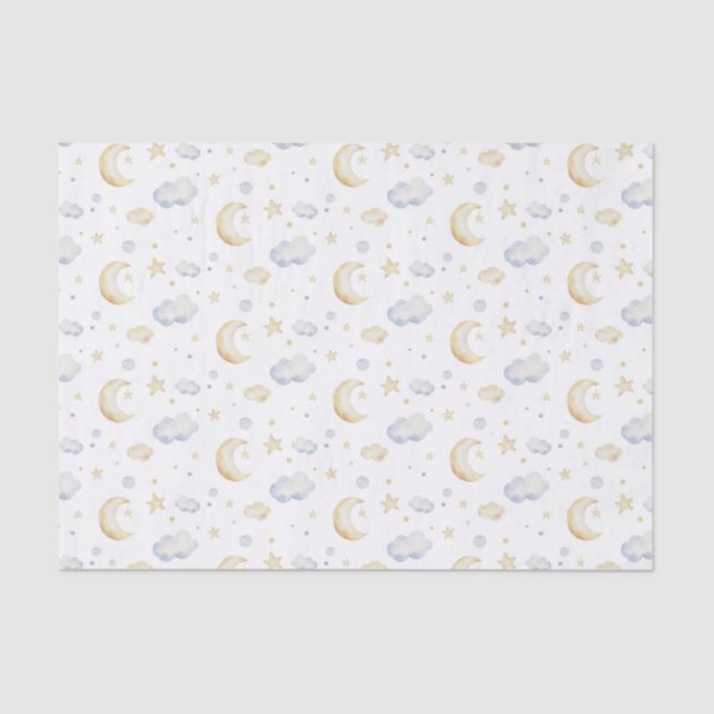 Watercolor Moon Stars & Cloud Pattern Tissue Paper (Front)