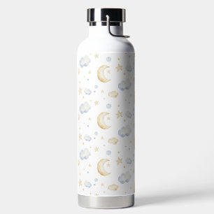 Watercolor Moon Stars & Cloud Pattern Water Bottle