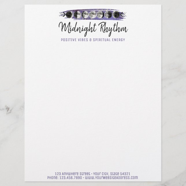 Watercolor Moons Lunar Cycle Galaxy Sky Logo Letterhead (Front)