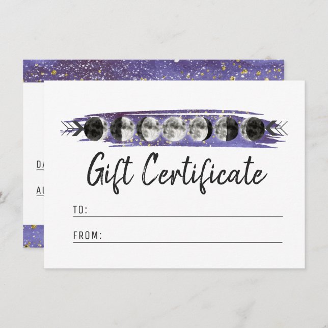 Watercolor Moons Lunar Cycle Gift Certificate Card (Front/Back)
