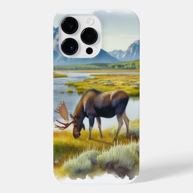 Watercolor Moose AI Art Phone Case (Back)