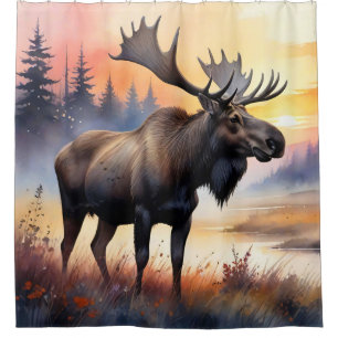 Watercolor Moose at Sunrise