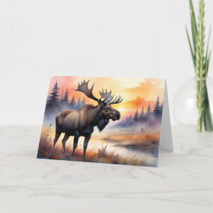 Watercolor Moose at Sunrise Card