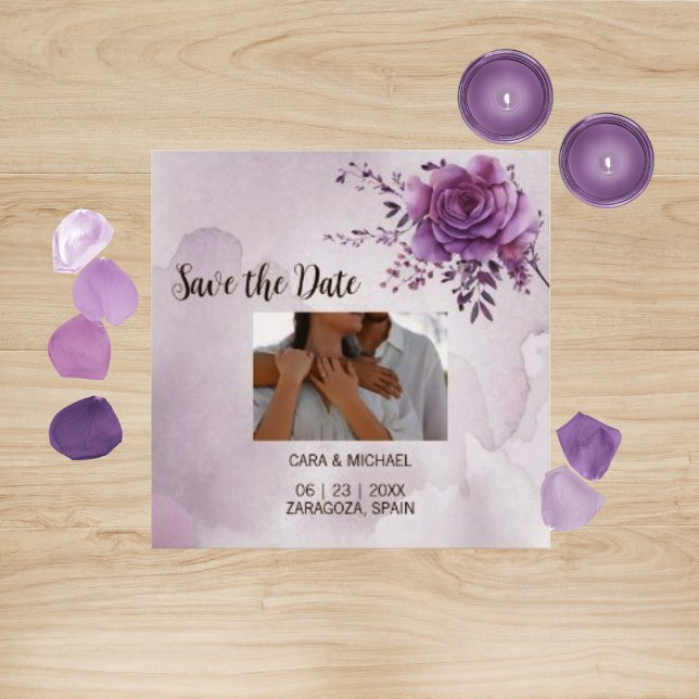 Watercolor Morada Save the Date Wedding Card (Creator Uploaded)