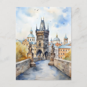 Watercolor Morning on Charles Bridge Holiday Postcard