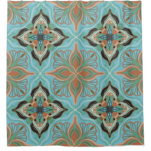 Watercolor Moroccan Blue Floral Tile 