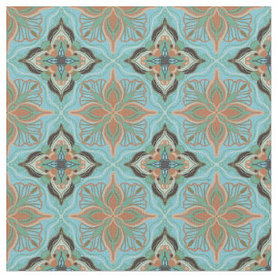 Watercolor Moroccan Blue Floral Tile Fabric