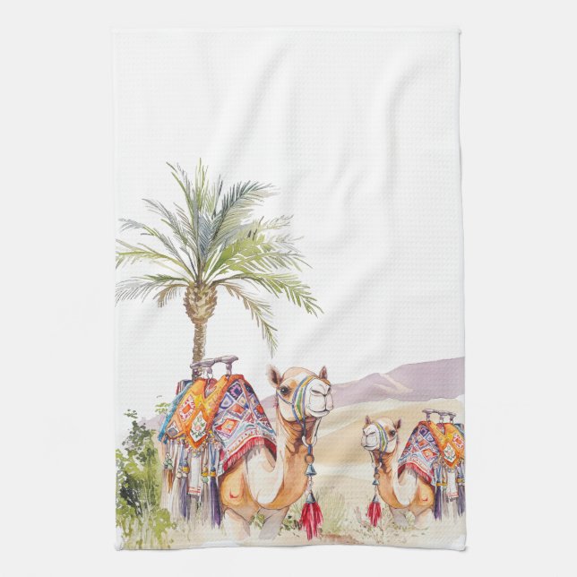 Watercolor Moroccan Camels Journey Kitchen Towels (Vertical)