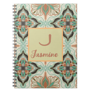 Watercolor Moroccan Floral Mint Personalized Notebook