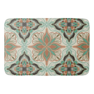 Watercolor Moroccan Floral Tile Bath Mat