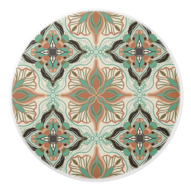 Watercolor Moroccan Floral Tile Ceramic Knob (Front)