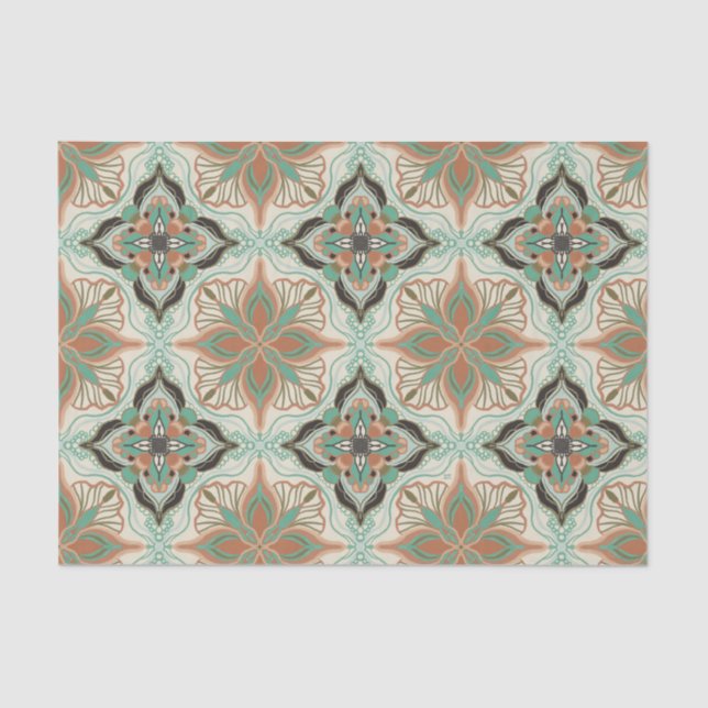 Watercolor Moroccan Floral Tile Pattern  Tissue Paper (Front)