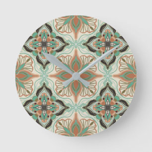 Watercolor Moroccan Floral Tile Round Clock