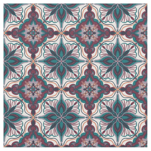 Watercolor Moroccan Geometric Tile Fabric (Close Up)