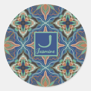 Watercolor Moroccan Marrakech Floral Personalized Classic Round Sticker
