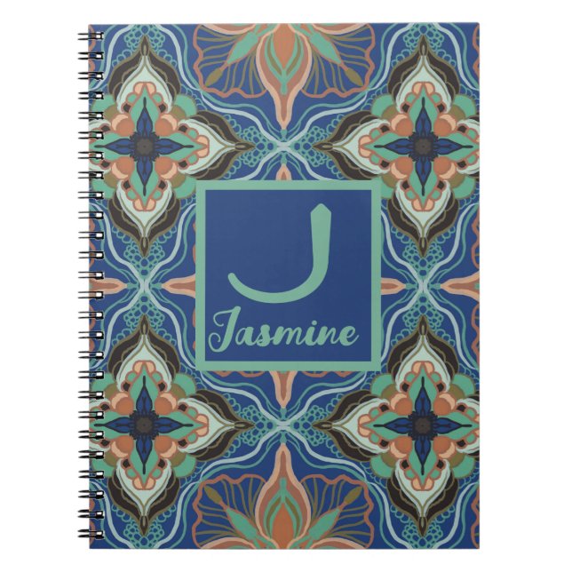 Watercolor Moroccan Marrakech Floral Personalized  Notebook (Front)