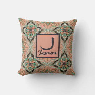 Watercolor Moroccan Pink Floral Personalized Throw Pillow