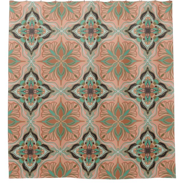 Watercolor Moroccan Pink Floral Tile  (Front)