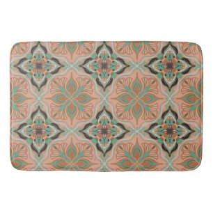 Watercolor Moroccan Pink Floral Tile  Bath Mat