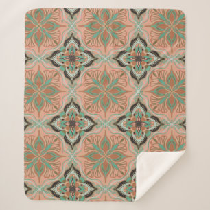 Watercolor Moroccan Pink Floral Tile  Sherpa Blanket