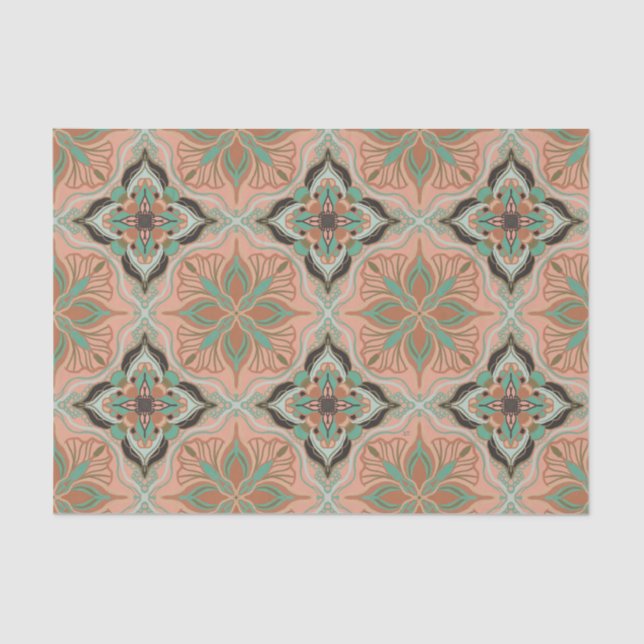 Watercolor Moroccan Pink Floral Tile Tissue Paper (Front)