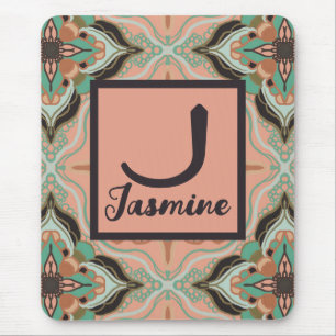 Watercolor Moroccan Pink Mint Floral Mouse Pad