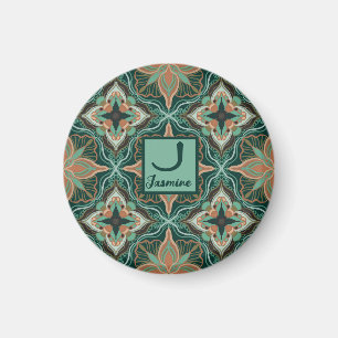 Watercolor Moroccan Teal Floral Personalized  Magnet