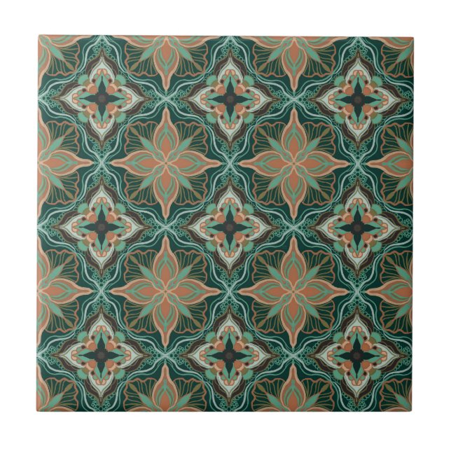 Watercolor Moroccan Teal Floral  Tile (Front)