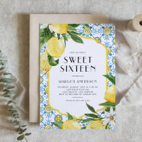 Watercolor Moroccan Tile and Lemon Design Sweet 16