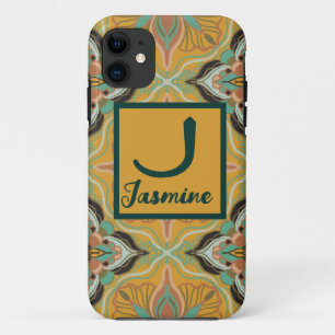 Watercolor Moroccan Yellow Floral Personalized iPhone 11 Case
