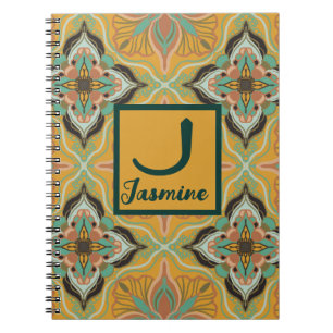 Watercolor Moroccan Yellow Floral Personalized Notebook